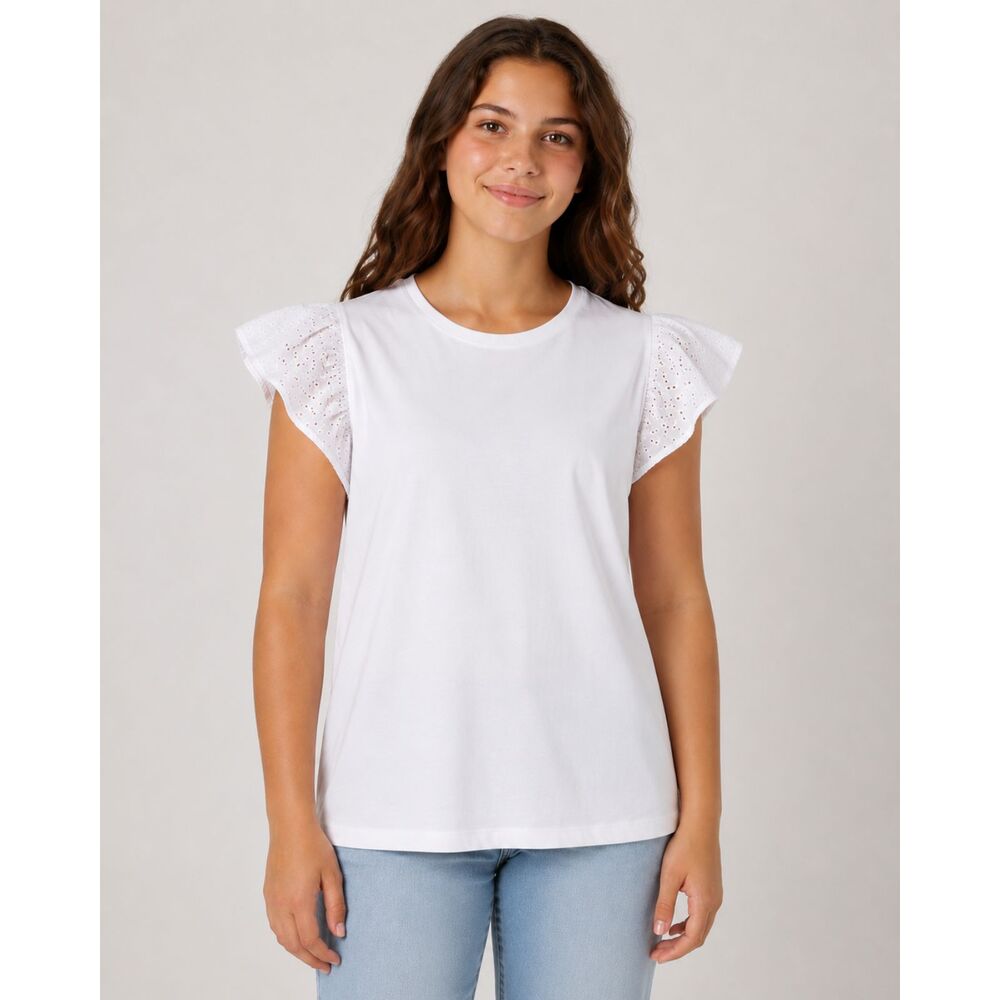 NWT Wonder Nation Girls XL 14-16 Plus White Eyelet Flutter Sleeve Top Tee #12